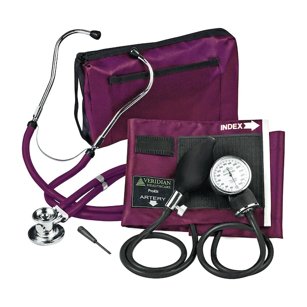 Veridian Healthcare ProKit Aneroid Sphygmomanometer With Sprague Scope, Adult, Burgundy 02-12604 - main